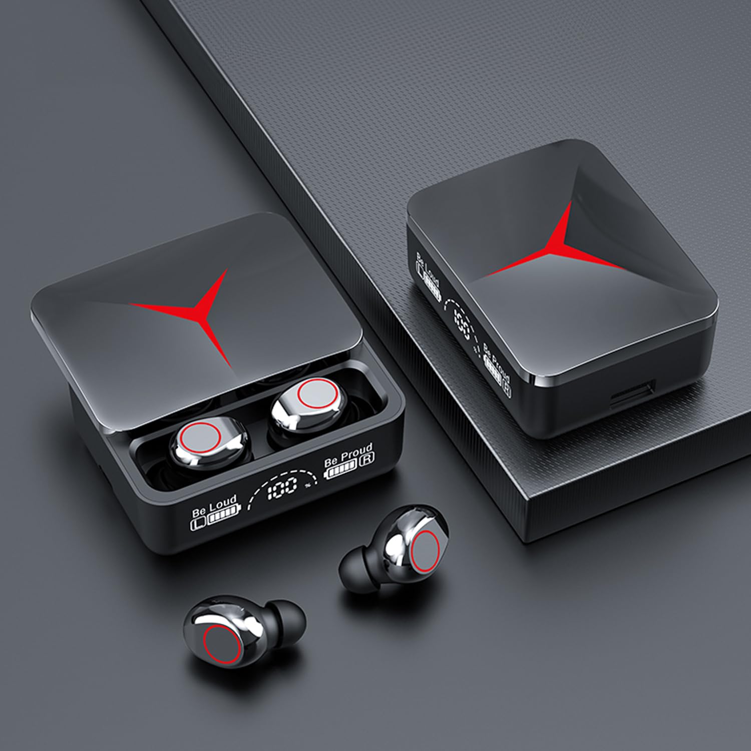 Occuwzz Wireless Bluetooth Headset,Touch Control Digital Display with Wireless Charging Case,Portable Stereo Earphones with Microphone,LED Display,Waterproof, Black