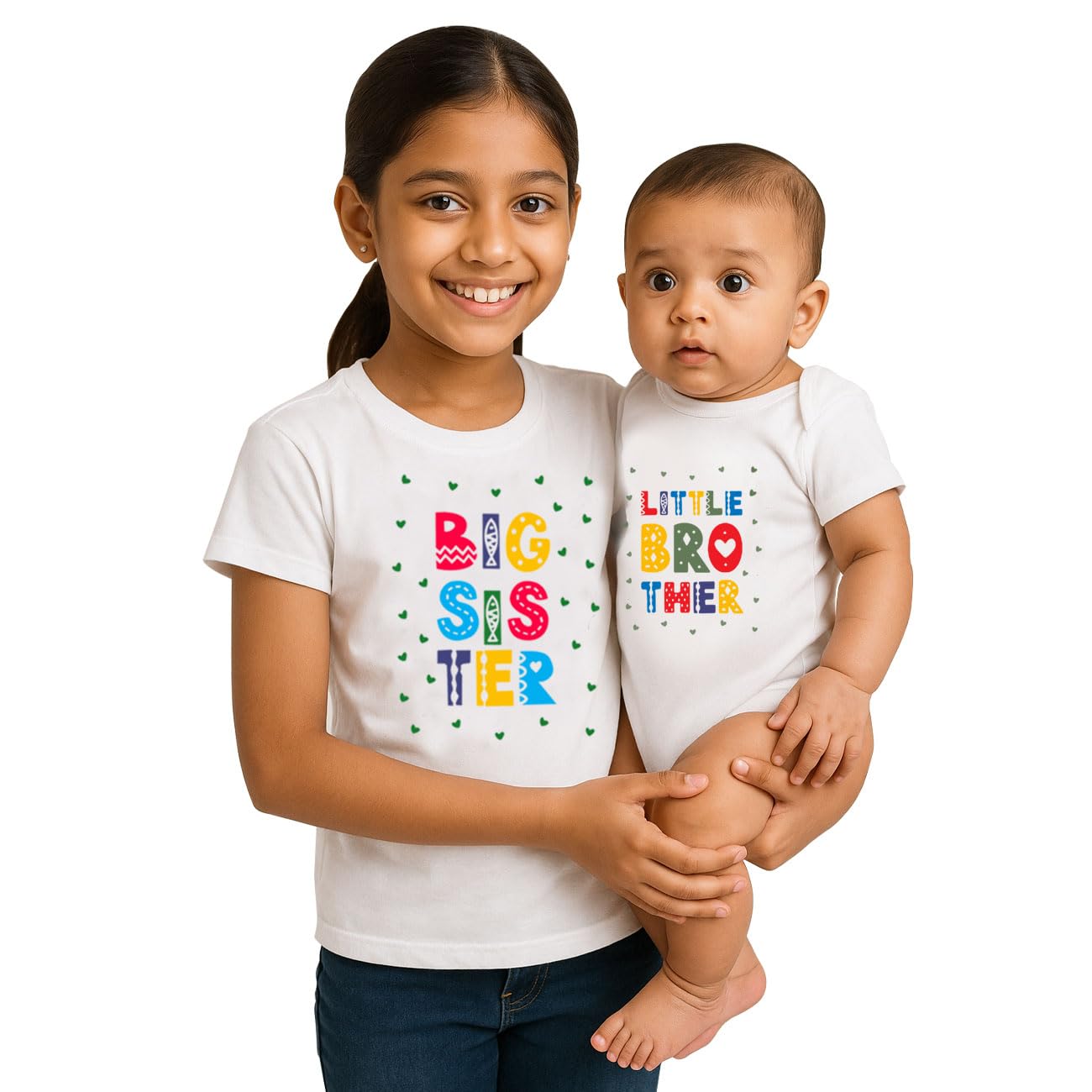 baby wish Raksha Bandhan Baby Unisex Bodysuits Newborn Romper Men's & Boys Regular Fit T-Shirt and Romper Combo LITTLE BROTHER & BIG SISTER COMBO SETS-image-34