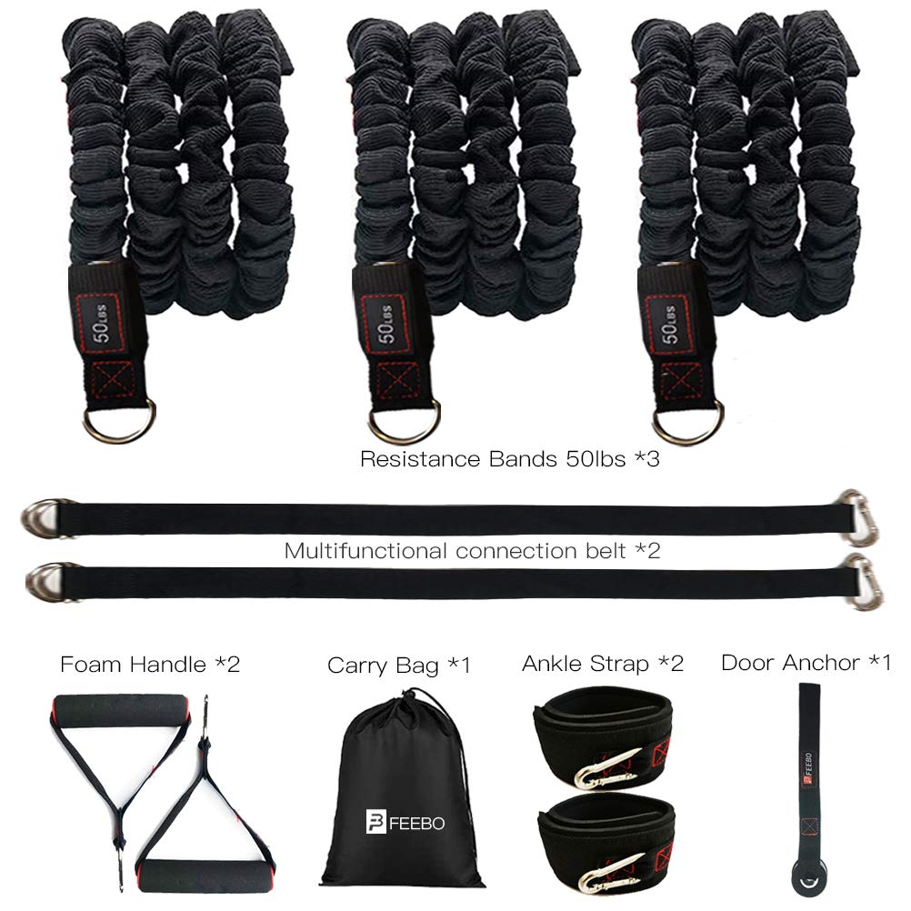Widerstandsbänder-Set (11-teilig), Workout-Bänder mit Griffen, Metall-Karabiner, Türanker, Knöchelriemen, Übungsbänder für Training, Muskeltraining, Formkörper, Heimtraining, stapelbar bis zu 68 kg