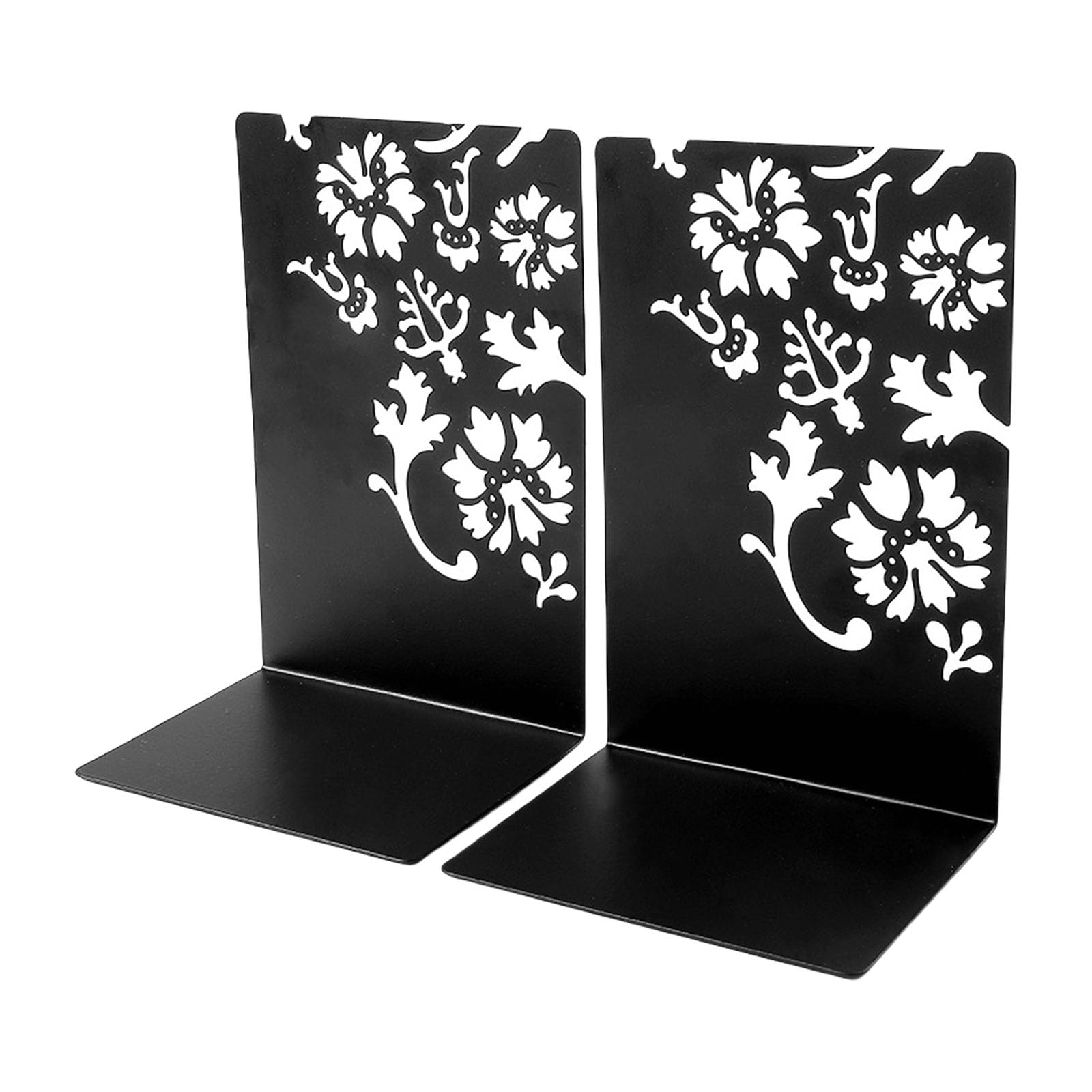 1Pair Metal Book End for Shelves Hollowed Flower Bookend Slip Resistant Desktop Book Stopper for School Library Flower Bookends