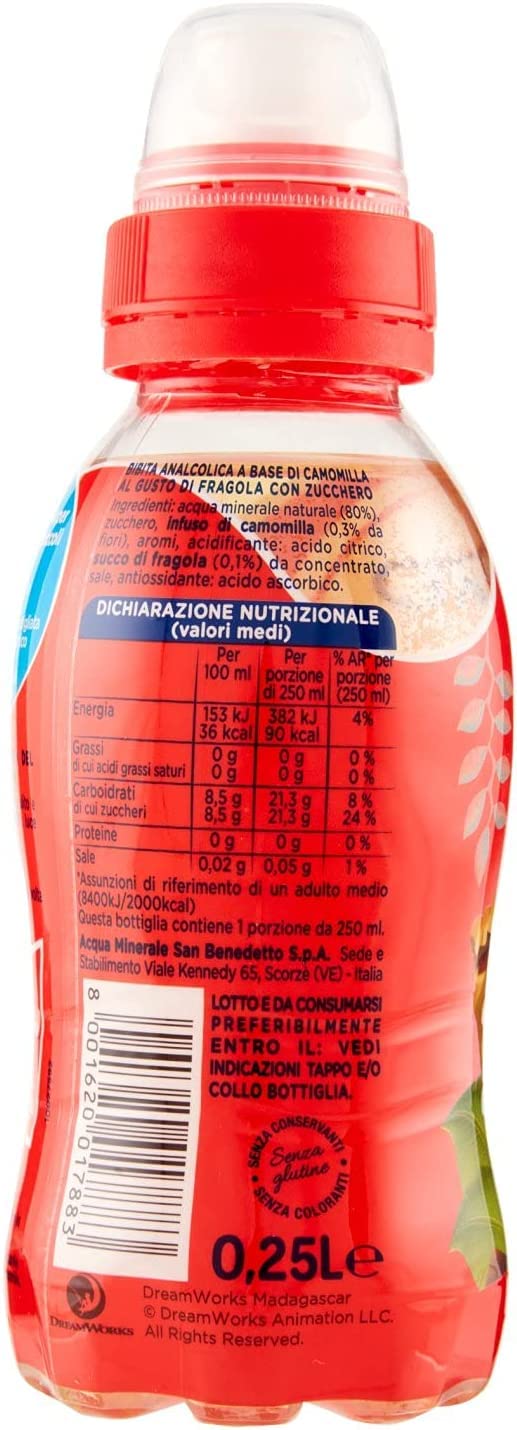 24x San Benedetto Baby Camomilla Fragola,Kamille mit Erdbeergeschmack,Kohlensäurefreies Getränk in Natürlichem MineralwasserPull-Push, 25cl + Italian Gourmet Polpa di Pomodoro 400g Dose