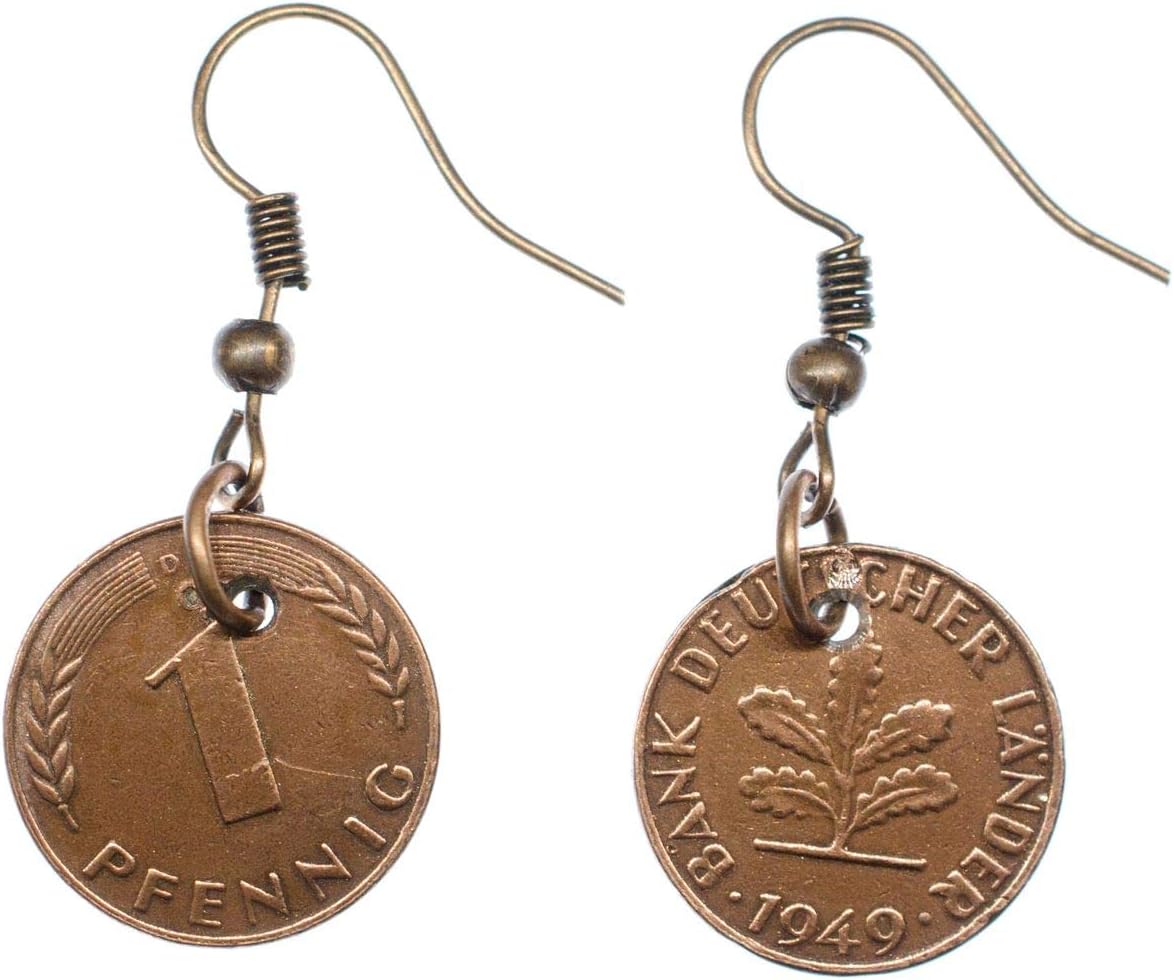 1 Pfennig Coin Earrings Miniblings D-Mark Lucky Penny Deutschland BRD FRG