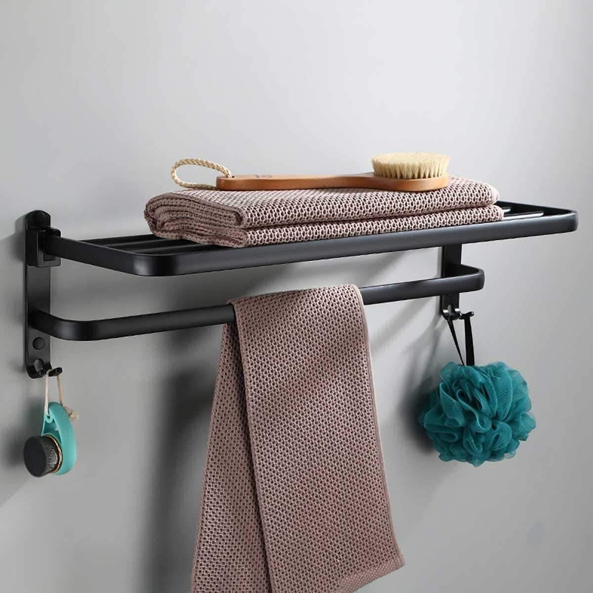 Porte-serviettes mural de 39 cm avec étagère de rangement pour l'organisation de salle de bain