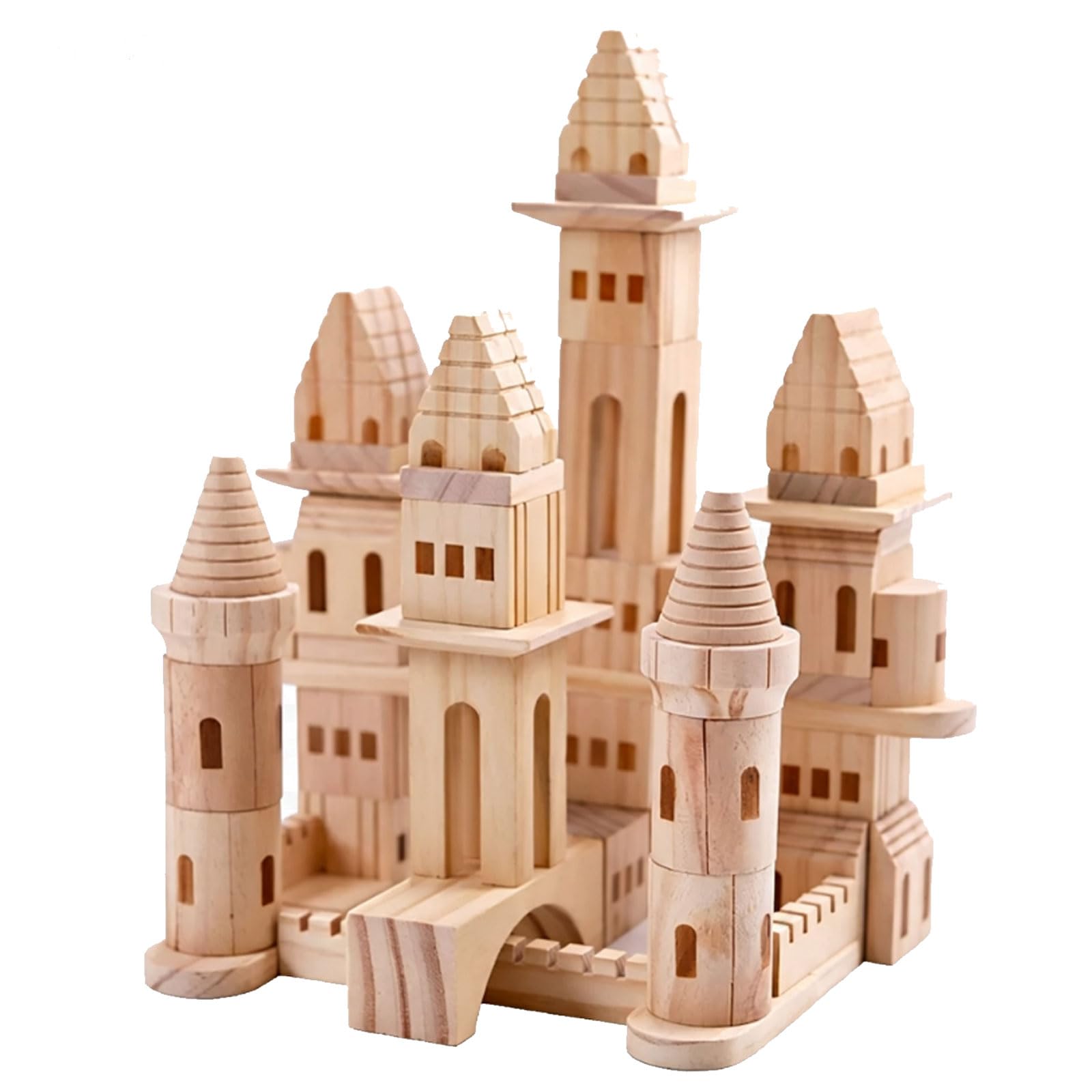 Set Blocchi Costruzione Legno Naturale Incompiuto Montessori Forma Castello | Giocattolo da costruzione in legno grezzo non verniciato e aperto, blocchi STEM per immaginazione creativa