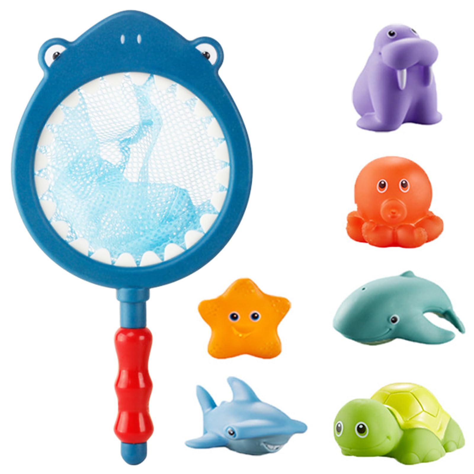 Falafoty Juguetes Baño Bebe, 7 PCS Juego de Pesca con Red, Animales del Océano Juguetes Acuáticos, Juguetes para Hora del Baño, Juguetes De Piscina Juguetes Educativo Regalo para 1- 6 Años Niños Niña
