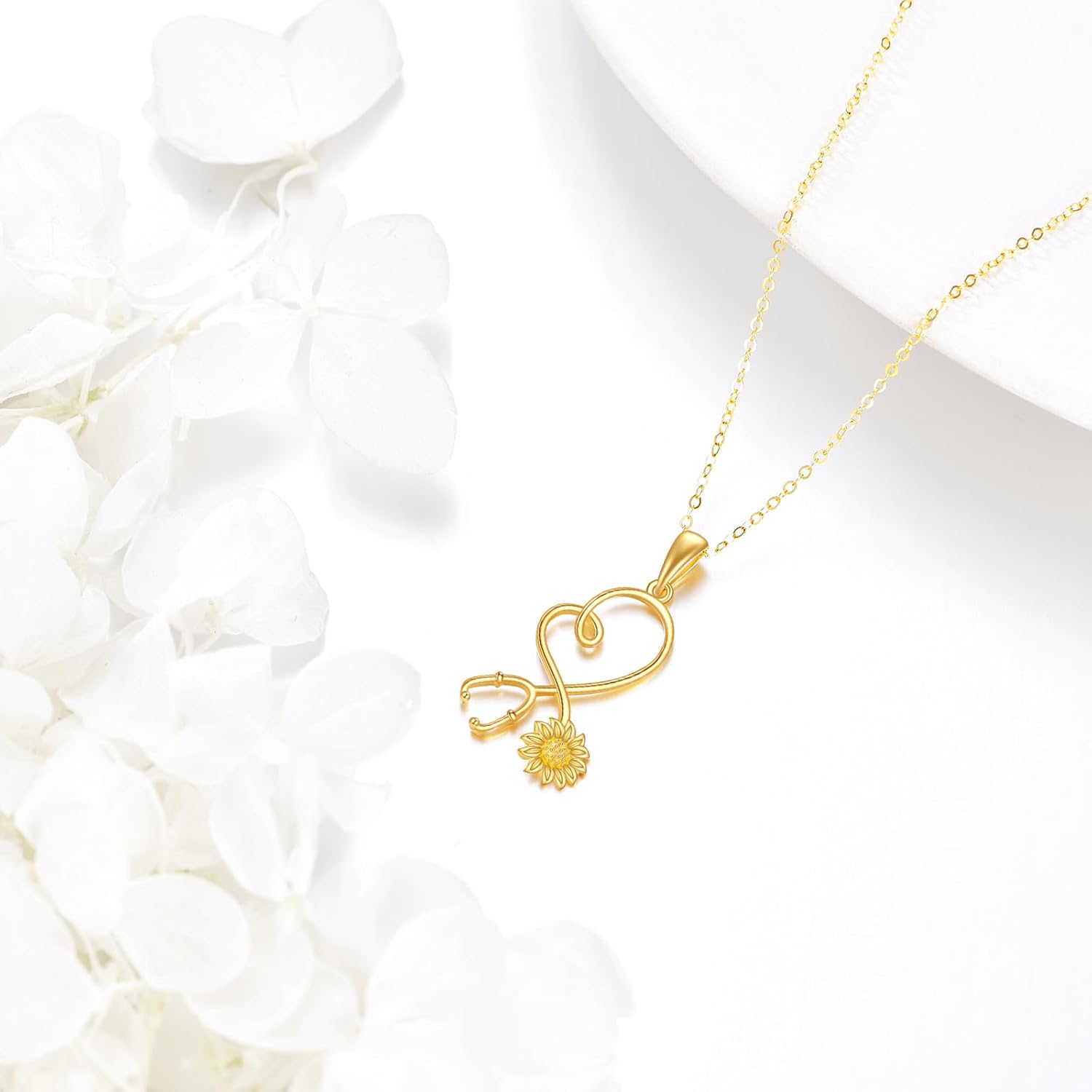 KECHO 14k Real Gold Stethoscope Necklace for Women, Fine Gold Pendant Jewelry Birthday Gifts for Nurse Doctor