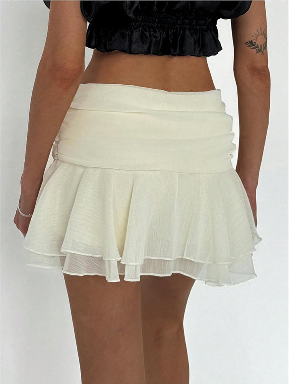 MakeMeChic Women's Ruffle Mini Skirt Tiered Layer Mesh Sheer Flared Rave Party Skirts - Image 2