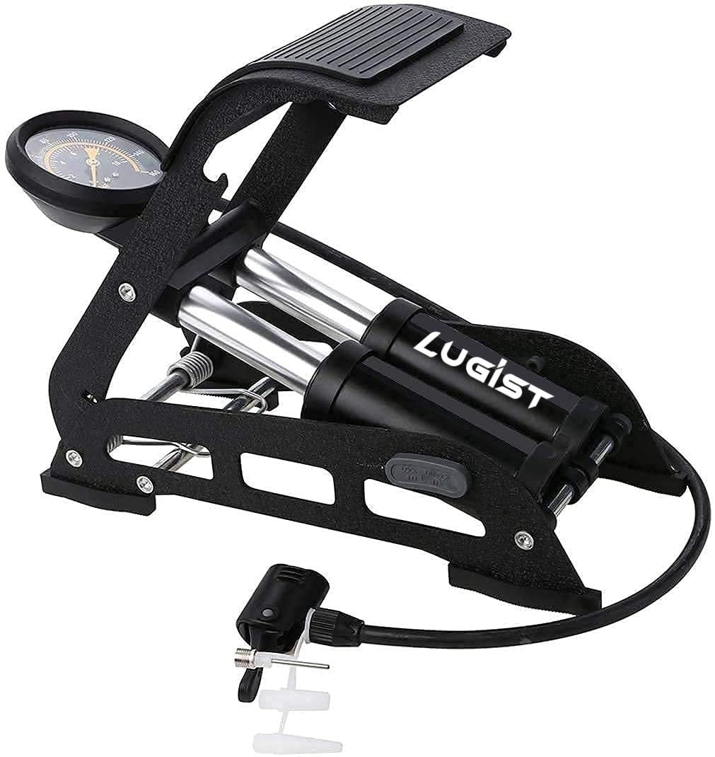 LUGIST Foot Pump Air Inflator 160 PSI Double Cylinder Portable Foot Pump Air Tyre Inflator for car Bike and Cycle (Black)