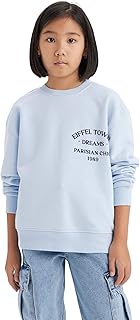 DeFacto Kız Çocuk Relax Fit Bisiklet Yaka Baskılı Sweatshirt