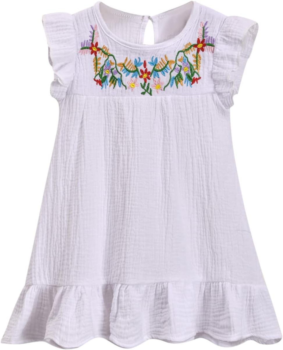 HINTINA Toddler Little Girl Mexican Ethnic Embroidery Floral Dress Sleeveless Sundress