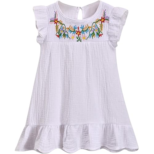 HINTINA Toddler Little Girl Mexican Ethnic Embroidery Floral Dress Sleeveless Sundress