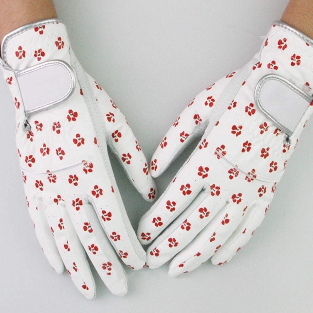 Frauen Leder Golfhandschuhe EIN Paar - drucken wasserdichte PU elastische Lycra-Gewebe Golfhandschuhe, einfach beide Hände (Size : 19)
