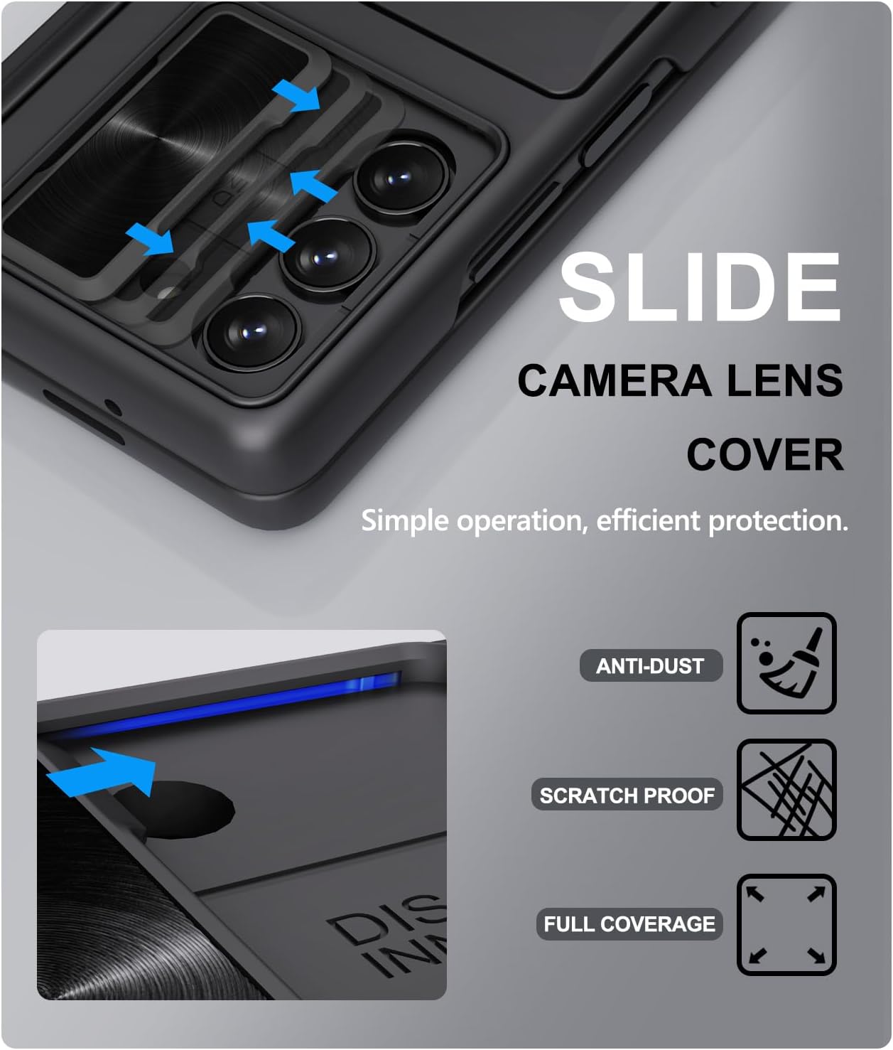for Samsung Galaxy Z Fold 5 Case with Card Holder & S Pen Holder & Slide Lens Cover, Built-in Hinge Protection & Screen Protector, Durable Sturdy Phone Cover Case for Galaxy Z Fold 5, Black