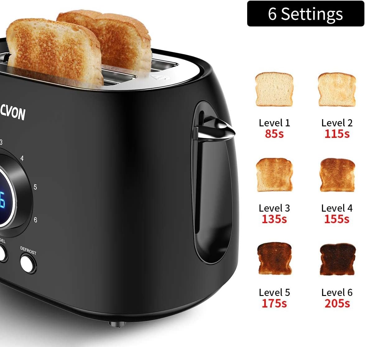 2 Slice Toaster, SACVON Stainless Steel Bagel Toaster with Big Timer, Wide Slot, Removable Tray, Matt Black