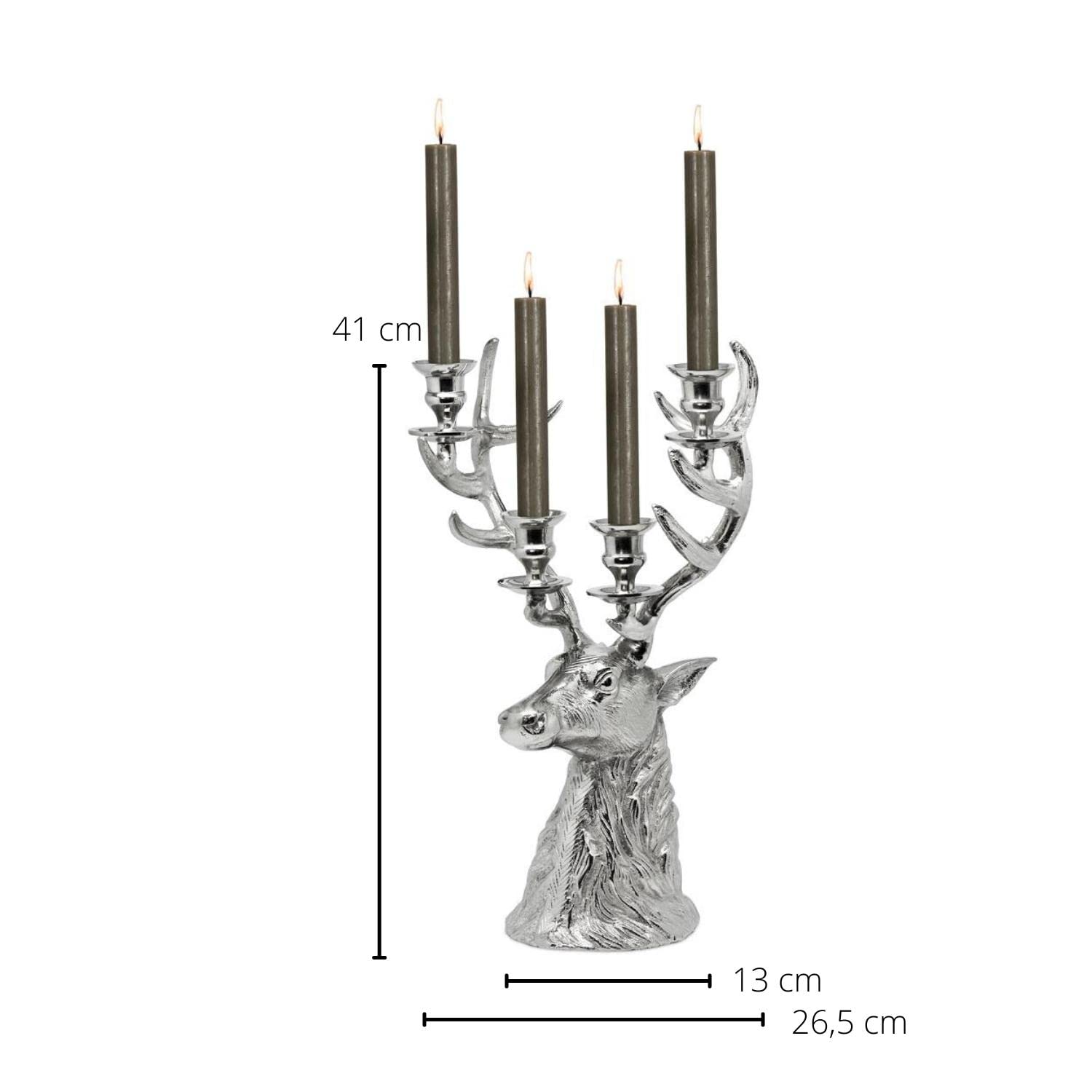 EDZARD bougeoir en Renne, pour 4 Bougies, Aluminium nickelé, Hauteur 43 cm