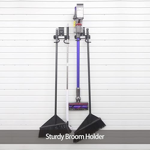 Miniatura 5 de ATOOLA Gancho de manguera Slatwall con cerradura, soporte para mango de trapeador de listones de garaje ajustables