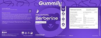 Premium Berberine Gummies - Ceylon Cinnamon - Turmeric Extract - Vitamin B12 - Sugar Free - Vegan - Non GMO