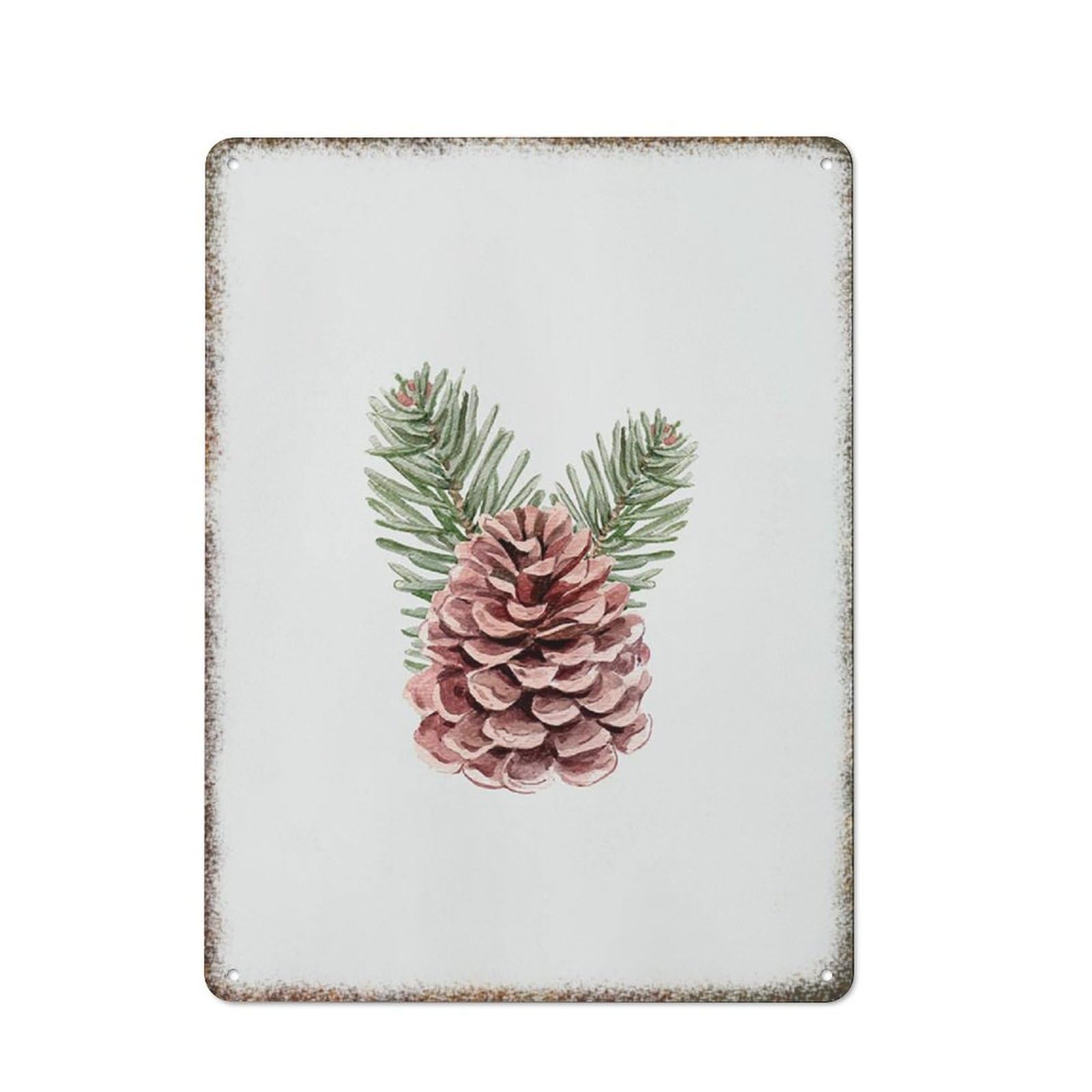 Autumn Pinecone Watercolor Holiday Metal Poster Humorous Style Living Room Farmhouse Wall Decor Plaque 8x12 Inch