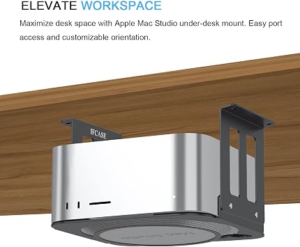 IFCASE Aluminum Under Desk Mount for Mac Studio M4 M3 M2 M1 Max/Ultra with Anti-Scratch Pad Black