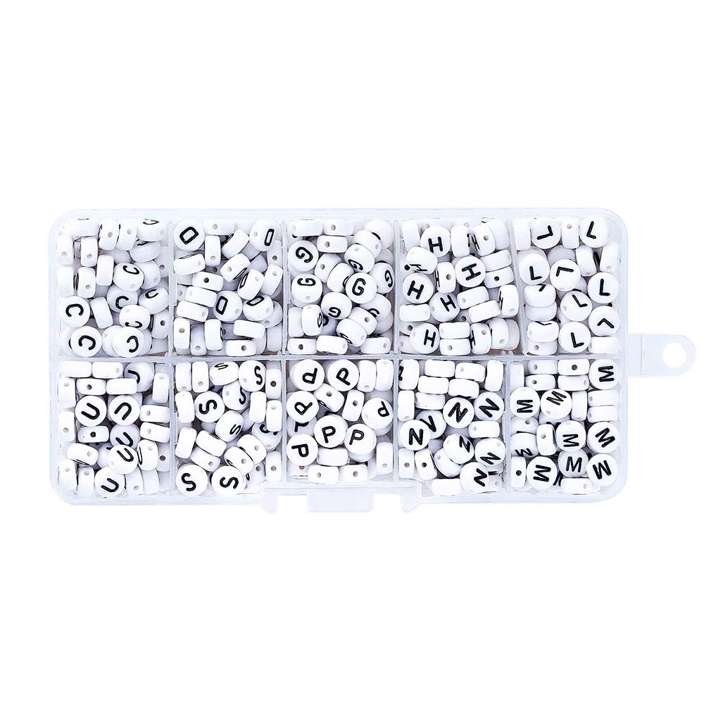 PH PandaHallPandaHall 620pcs/Box Letter Beads Alphabet Beads White Acrylic Plastic Beads with Letter L/G/H/S/C/D/M/N/P/U for Jewelry Making
