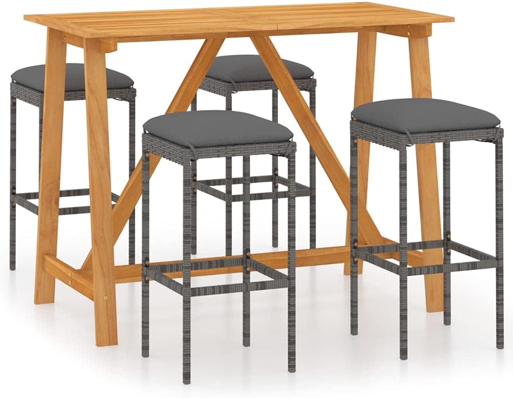 Outdoor Patio Furniture, Patio Lounge Chairs, 5 Piece Patio Bar Set with Cushions, Robust and Durable Suitable for Porch, Balcony or Other Outdoor Space Gray