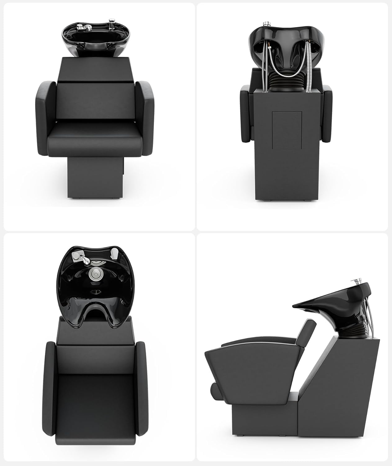 OKAKOPA Shampoo Bowl and Chair Set for Salon, Backwash Hair Washing Station with Tilting Ceramic Sink, Barber Hair Washing Unit for Hairstylist