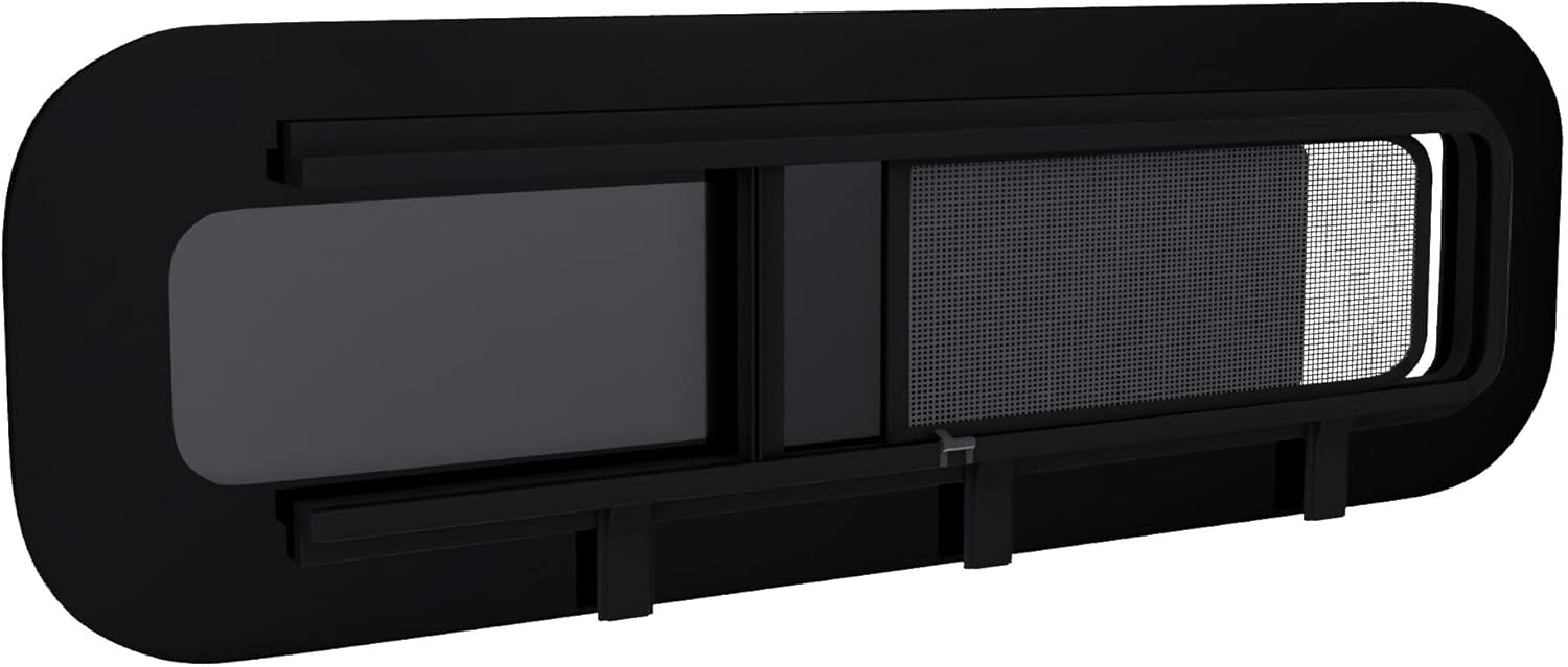 Brixwell 790mm W x 250mm H Bunk Window, Driver Side Or Passenger Side, 27-1/2" W x 7-1/2" H Cutout, 12.6" W x 5.91" H Vent Opening, Internal Screen for RV, Camper Van, Caravan, 15 Percentage UV Rating