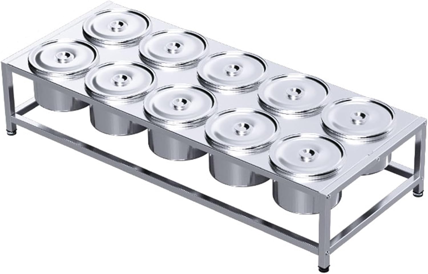 Commercial Stainless Steel Spice Rack Set with Pans & Lids - Countertop Condiment Dispenser for Kitchen, Buffets & Seasoning Sauces (78x32x14.5cm)