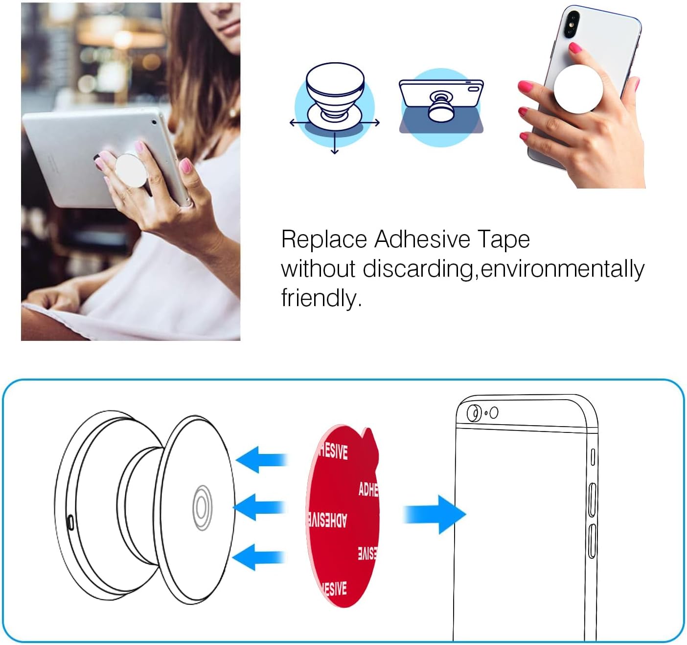 8pcs Clear Sticky Adhesive Pads for Socket Base Mount, 1.38 inches Round Double-Sided Replacement Tapes for Phone Collapsible Grip Stand Back Base,Mini Car Phone Holder image 3