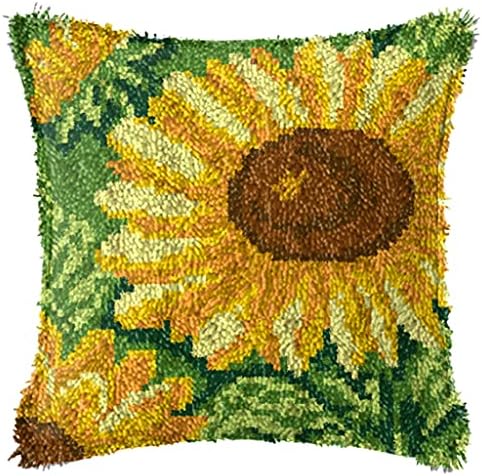 ZUHK DIY Latch Hook Kits,3D Pillow Materials Package Latch Hook Embroidery Kits Cross Stitch Sofa Cushion Cover with Latch Hook Tool fit for Kids and Adults,43x43 cm (Flower B)