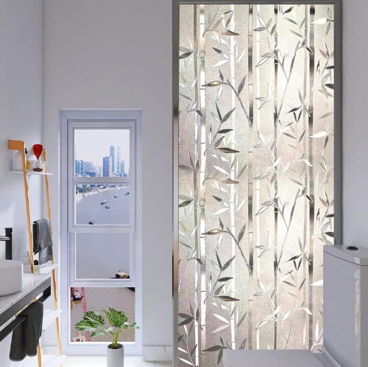 Image of SIA VENDORS Window Privacy Decorative Stained Glass Window Decal Tint Film, Adhesive Static Cling Sun Blocking Window Stickers, Door Covering for Home (12IN' x 5FT', BambooLeaf)