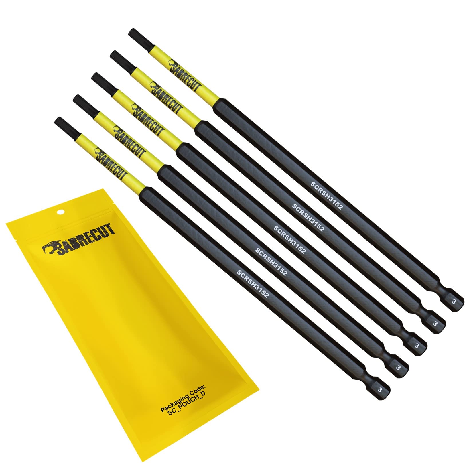Sabrecut 5 X Scrh3152_5 152Mm H3 Hex Magnetic Impact Screwdriver Driver Bits Set Single Ended Heavy Duty