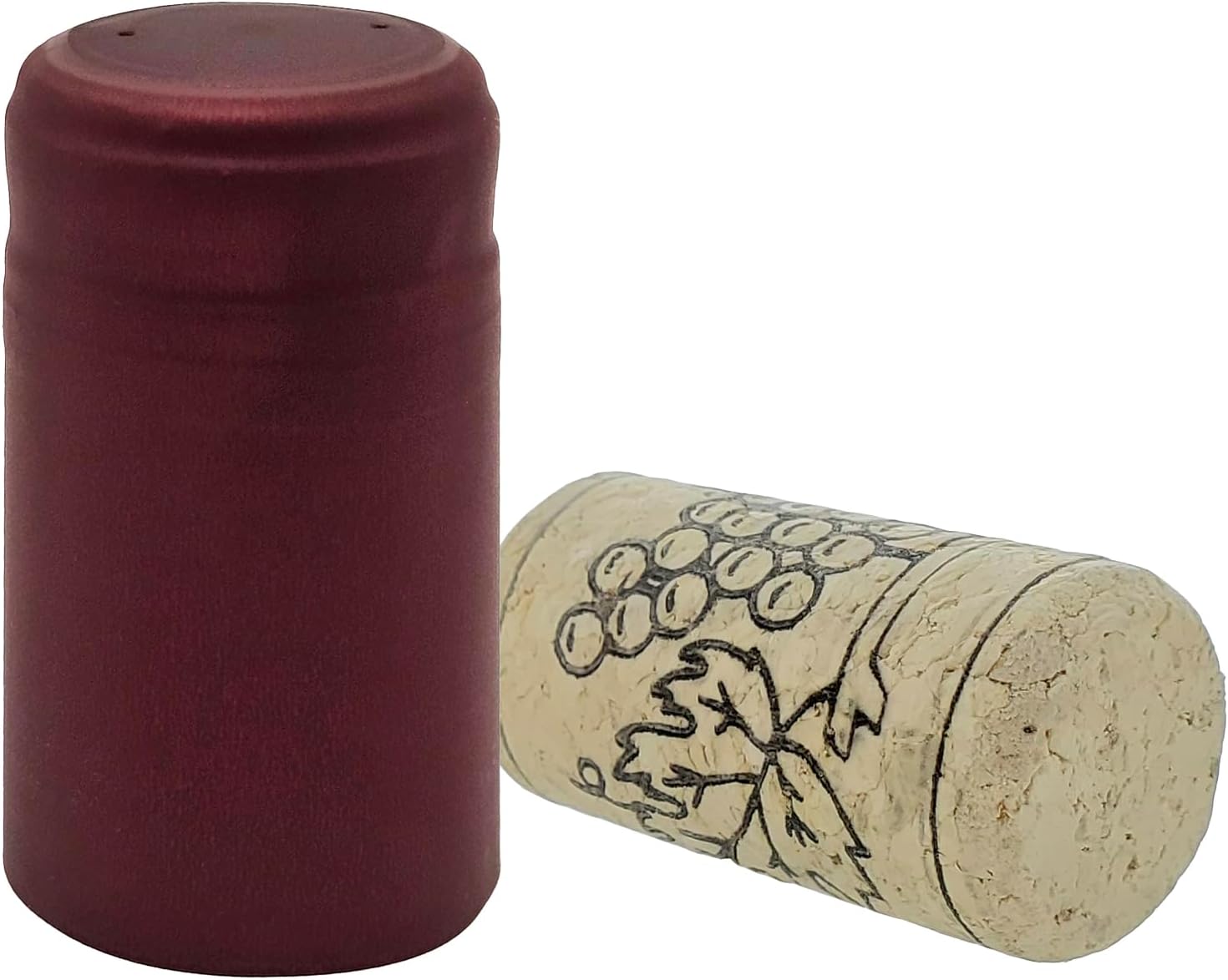 Wine Bottling Pack - Includes 30 PVC Heat Shrink Capsules with Tear Tabs & 30#8 Straight Corks 7/8" x 1 3/4" (Burgundy)