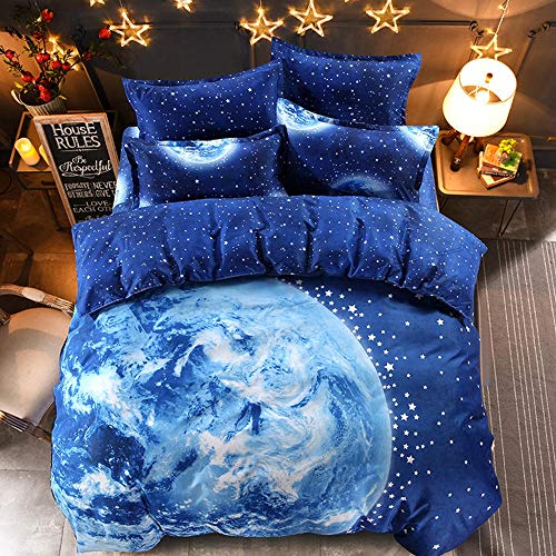 Free Shipping 🛒 Warm Embrace Kids Bedding Teen Comforter Set Boys Children Bed in a Bag Blue Planet,Duvet Cover and Pillowcase and Flat Sheet and Duvet (White),Full Queen Size,5 Piece