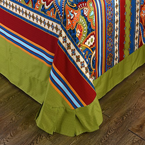 Image of FADFAY Exotic Boho Style Bed Sheet Set Colorful Bohemian Bedding Paisley Design Bedding Sets Super Soft Brushed Cotton Stripped Bedding 4Pcs-King