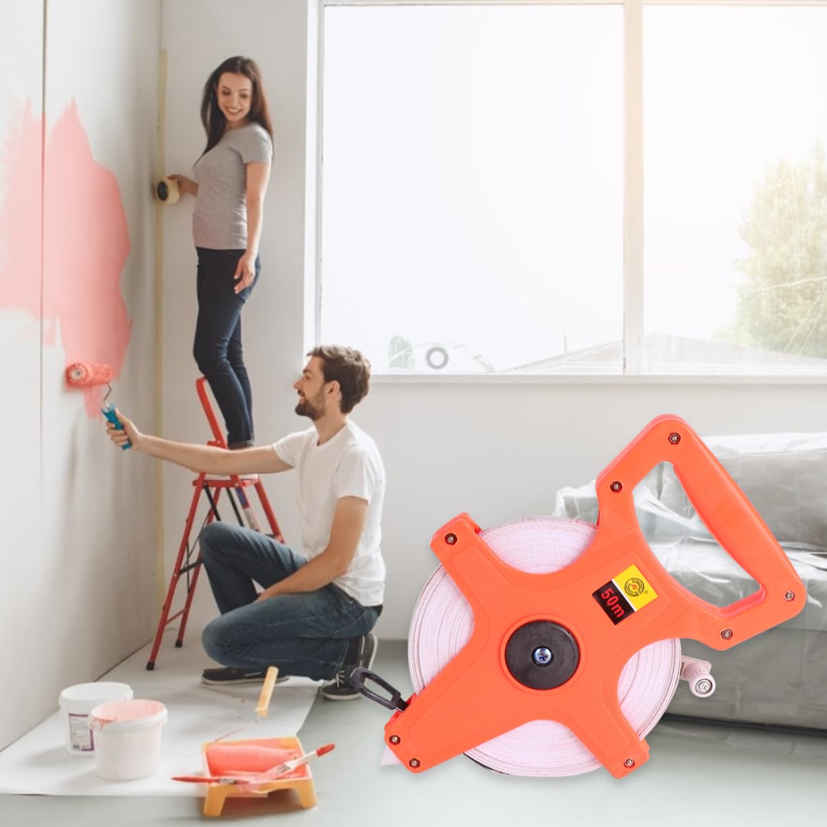 HOLIDYOYO 50M Portable Engineering Measurement Ruler Durable Wear Resistant Tape with Metric and Scales Idling Design for Construction and Building