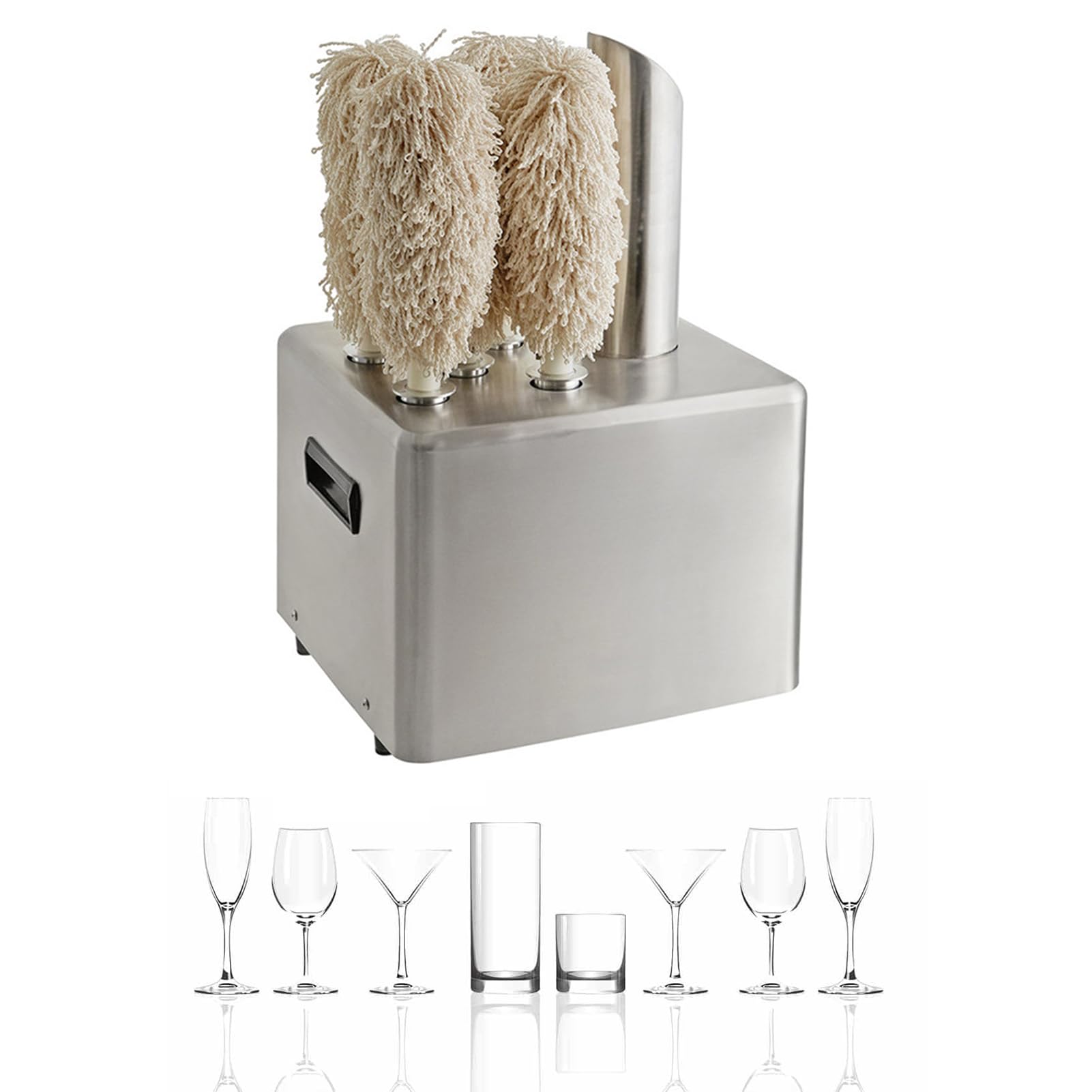 Polisseuse à Verres Nettoyeur-Polisseur Verres Électrique Professionnel 3 Têtes - Brosses en Tissu - Acier INOX - pour Bars, Restaurants, Hôtels, Cuisines, Domaines Viticoles