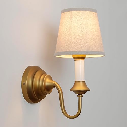 Lámpara de pared de tela vintage con brazo curvo, accesorios de pared de tela de lino rústico, lámpara de pared de latón cableado para baño, disponible en Yaxa Colombia