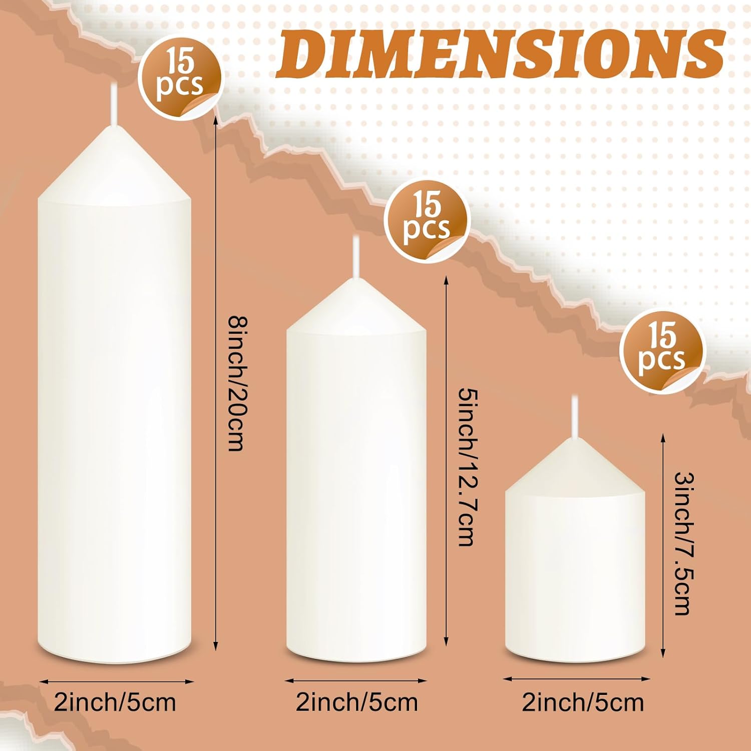 MTLEE 60 Pcs Set of 3 White Pillar Candles Bulk 2 in x 3, 5, 8 Inch Large Clean Smokeless Unscented Candles for Wedding Home Restaurant Spa Church Lantern Fireplace Ceremony Party Decoration - Image 2