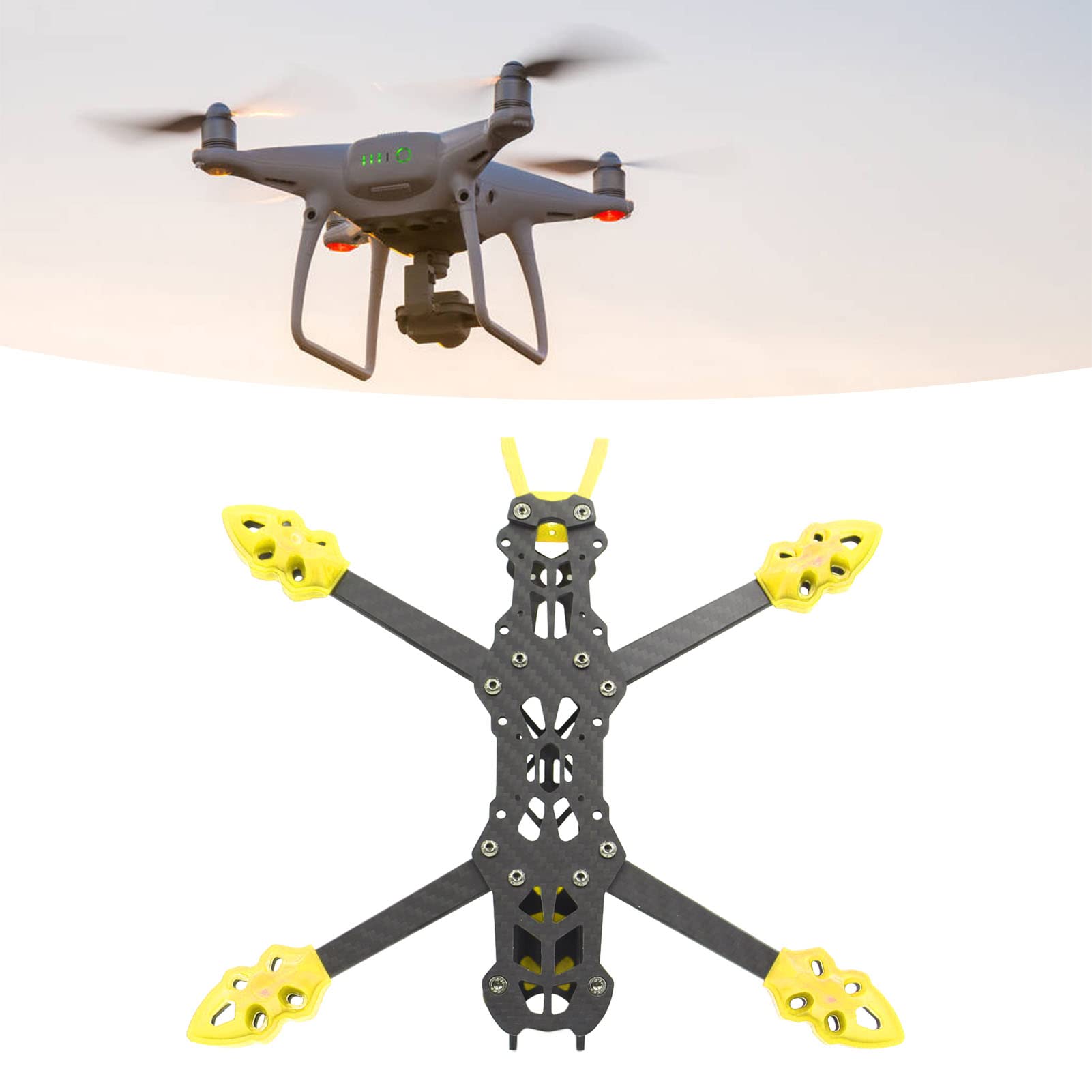 Rama drona wyścigowego Yizisecce FPV, rama quadkoptera z włókna węglowego 225 mm do akcesoriów dronów RC, lekka konstrukcja, wysoka wytrzymałość, łatwy montaż, (żółty)