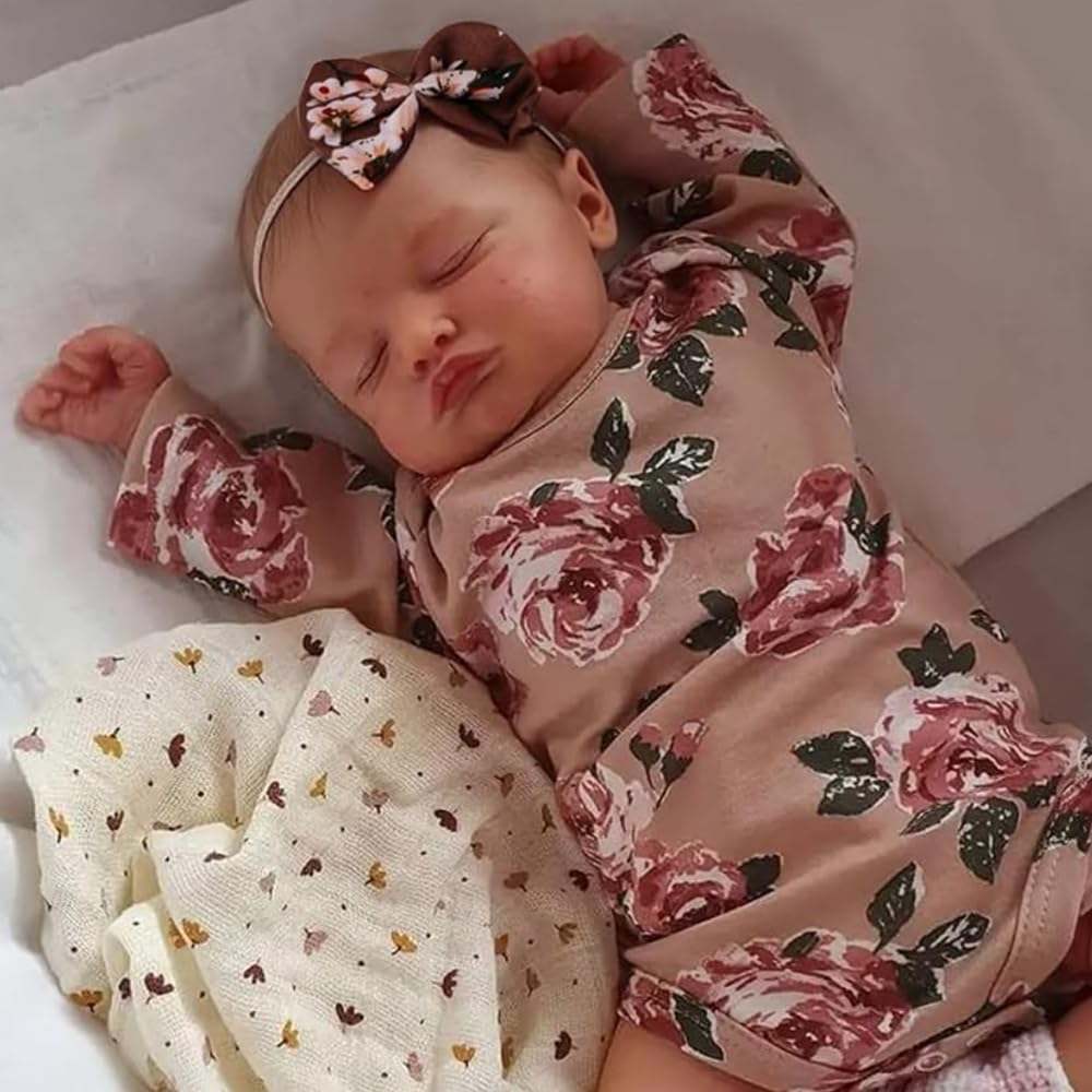 Bambola Reborns Neonata Addormentata, Rosa con Stampa Floreale 50 cm, Tessuto Morbido e Realistico Bambole Reborn Femmine, 20 Pollici Bambola Realistica Rinato con Accessori dai 3 Anni in su