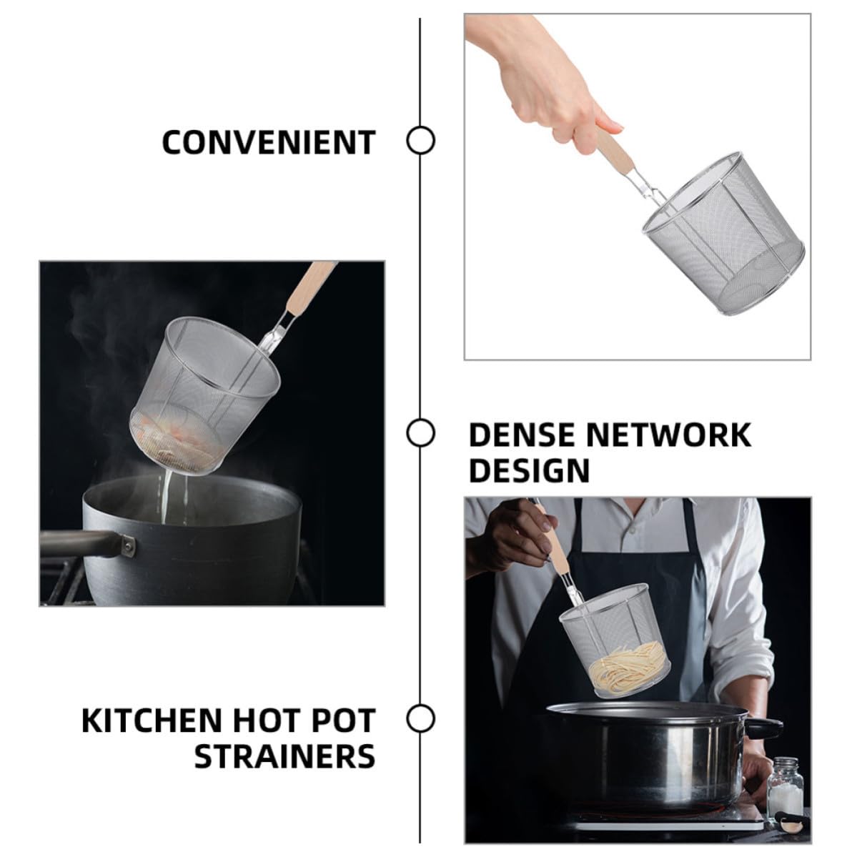 3 Colador 1 Piezas Fideos Inoxidable de Acero 20 Mango de Cocina