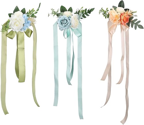 Miniatura 7 de MOTUZP Juego de 6 flores para decoración de silla de pasillo de boda, para boda, iglesia, ceremonia, fiesta, silla, decoración champán flores de