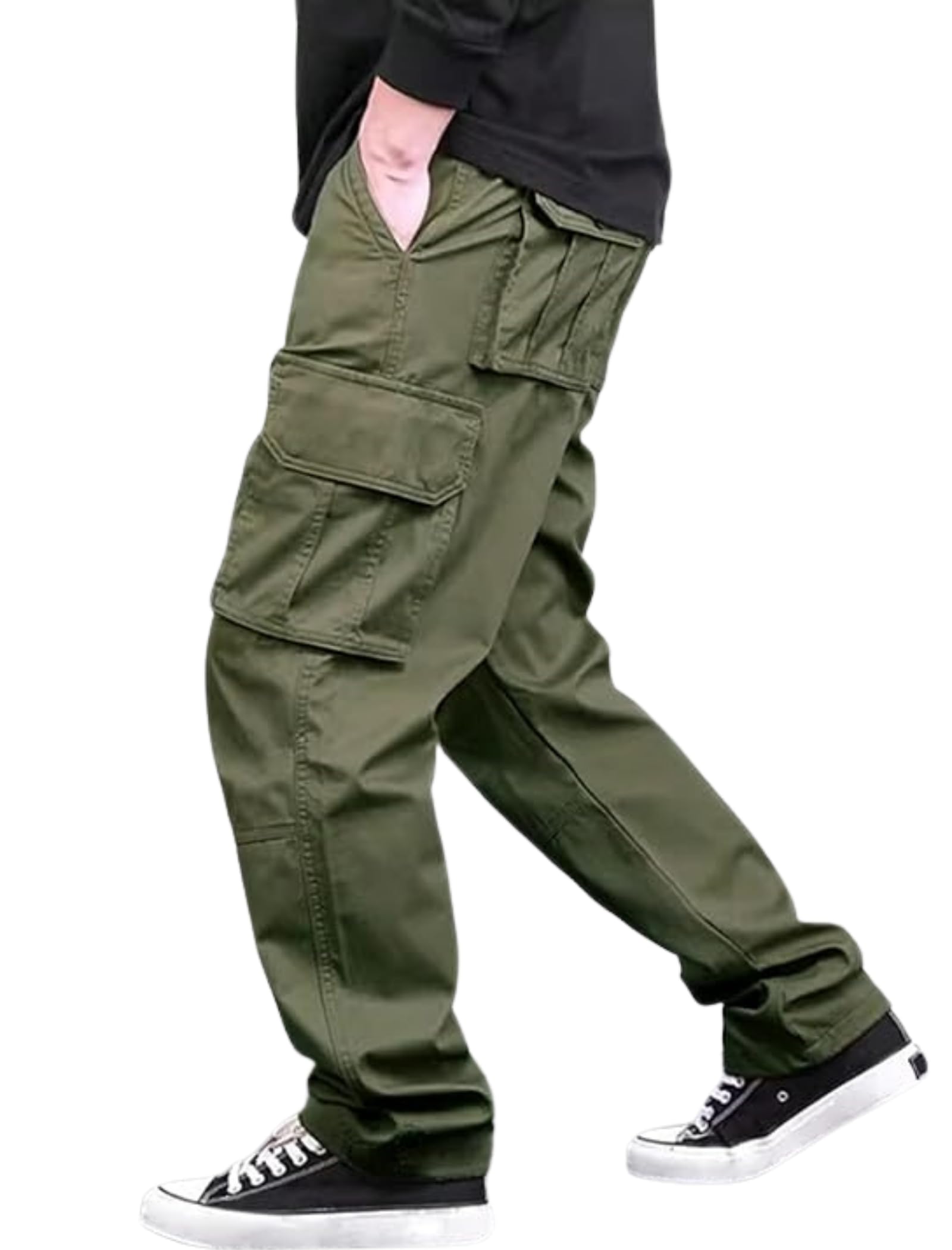 la bento Men’s Pure Cotton Cargo Pants | Regular Fit Solid Casual Cargo Trousers with Multiple Utility Pockets | Breathable Fabric for Travel & Outdoor Use-picture-0