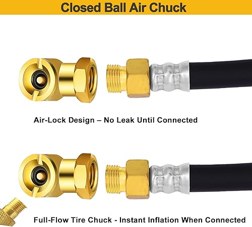 Miniatura 4 de GODESON Juego de mandril de aire, 2 mandriles de aire de doble cabezal resistente, 2 portabrocas de neumático de bola cerrada con FNPT de 14