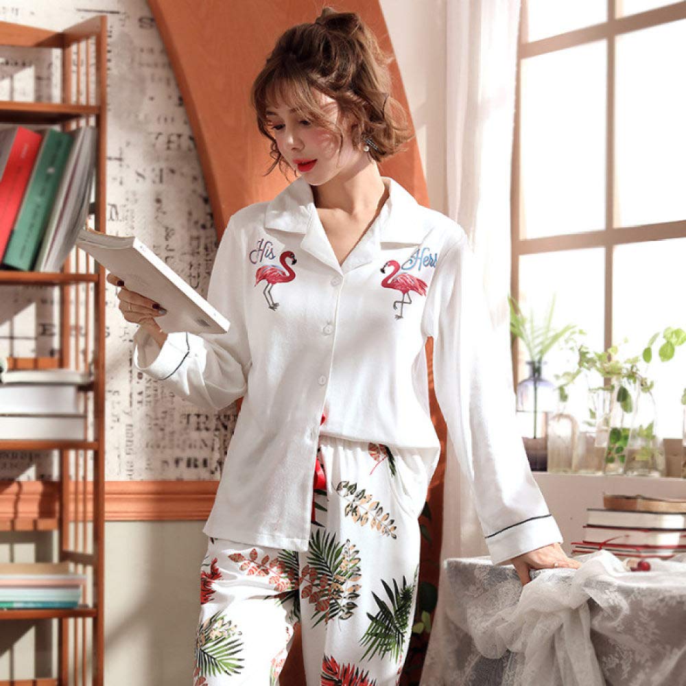 Conjunto De Pijamas De Mujer,Conjunto De Pijama De Algodón Suave Con Estampado De Hojas De Palmera Pijama Con Botones Y Cuello Vuelto Top & Bottoms Ropa De Dormir Informal De Manga Larga Ropa De Dor