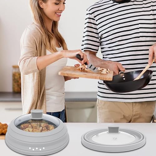 Miniatura 7 de Cubierta de vidrio para salpicaduras de microondas, tapa protectora con silicona plegable para placa de olla de alimentos, 9.8 pulgadas, color gris