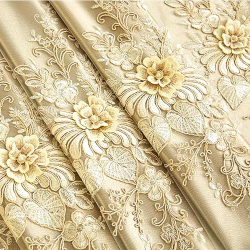 Amidoudou 1 Pair Luxury European Curtains with Valance for Living Room Bedroom Double Layer Embroidered Curtains (Gold,52x96 Inch) by Amidoudou - Image 5