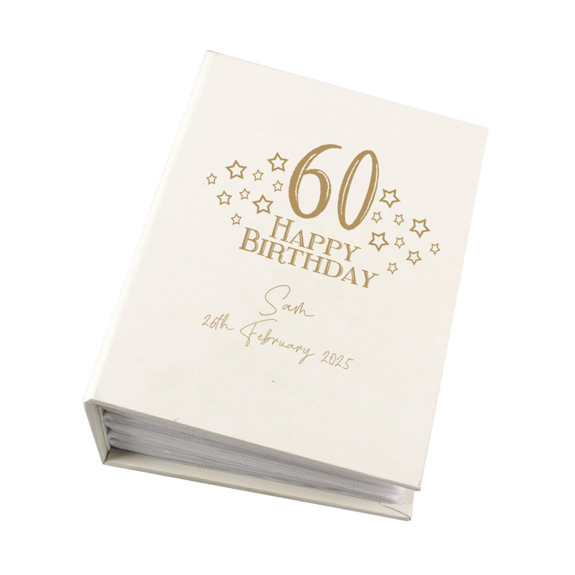 Personalised 60th Birthday Gift For Her Or Him With Star Design Photo Album With Sleeves 100 x 6x4 Capacity