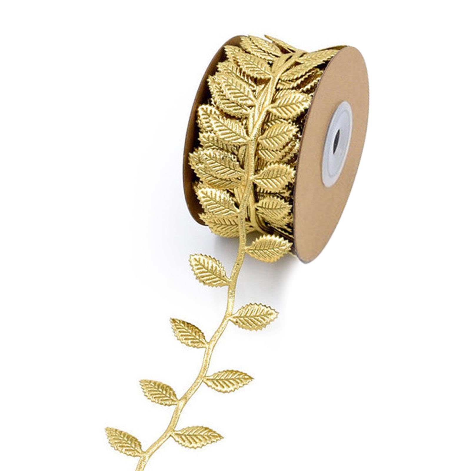AUTUUCKEE 10M Gold Leaf Ribbon, Polyester, Natural/Foliage, Multiple Occasions, Festive, Gift Giving, Gold